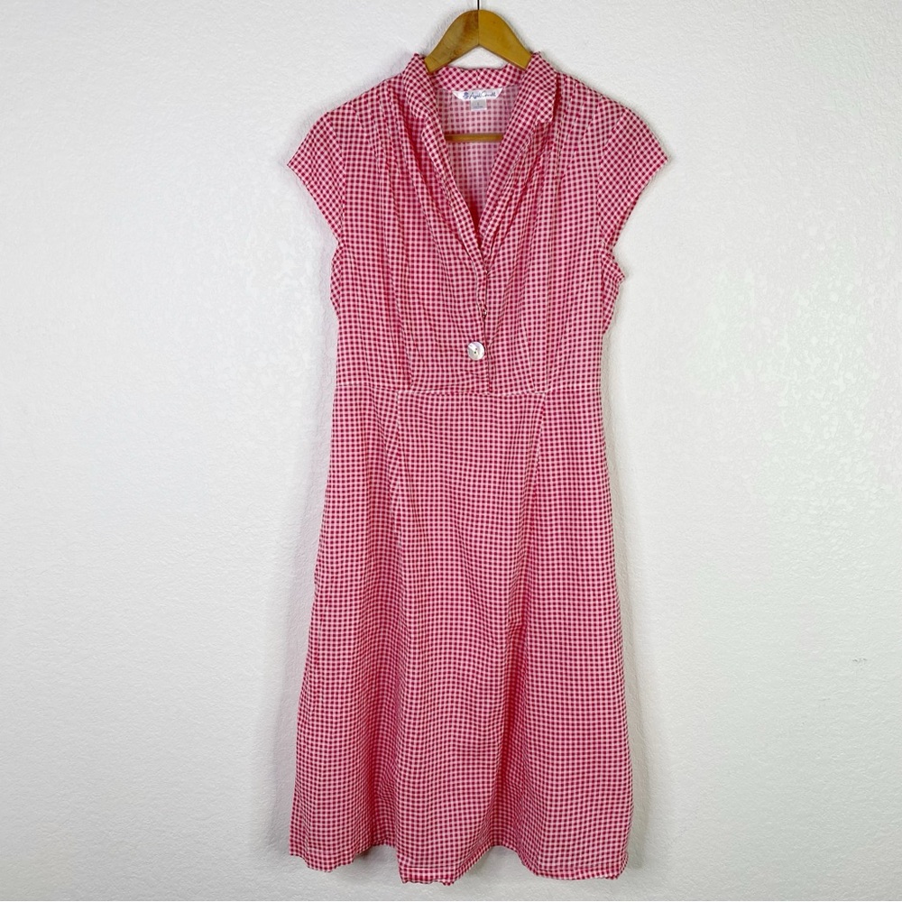 April Cornell Pink & White Gingham Short Sleeve Dress
